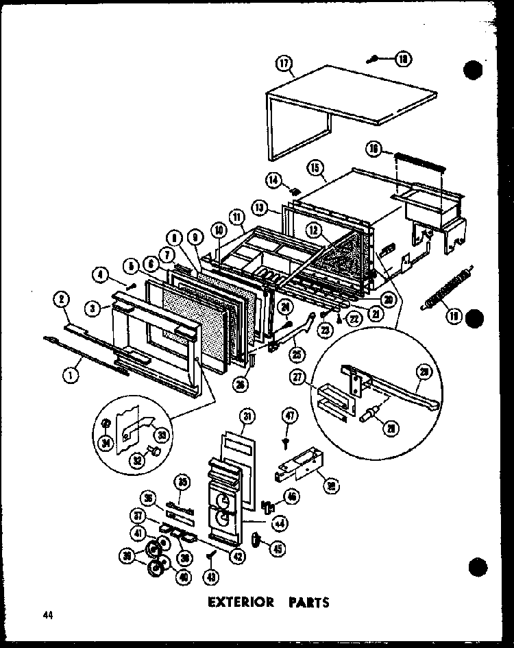 Exterior Parts Diagram and Parts List for RR-4 P71100-3M Amana Microwave