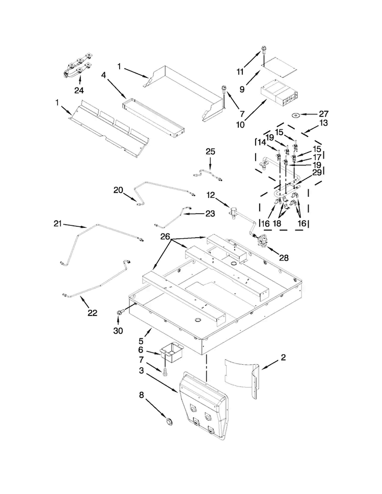 Burner Box Assembly Diagram and Parts List for JGD3536BB00  Jenn-Air Cooktop