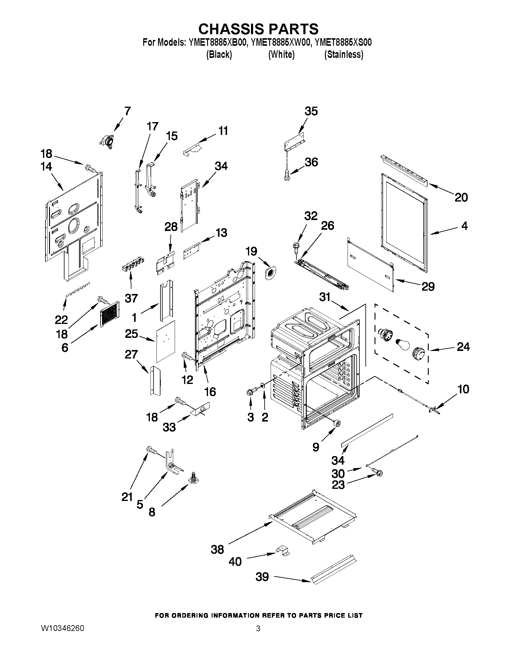 03 - CHASSIS PARTS Diagram and Parts List for YMET8885XB00  Maytag Range