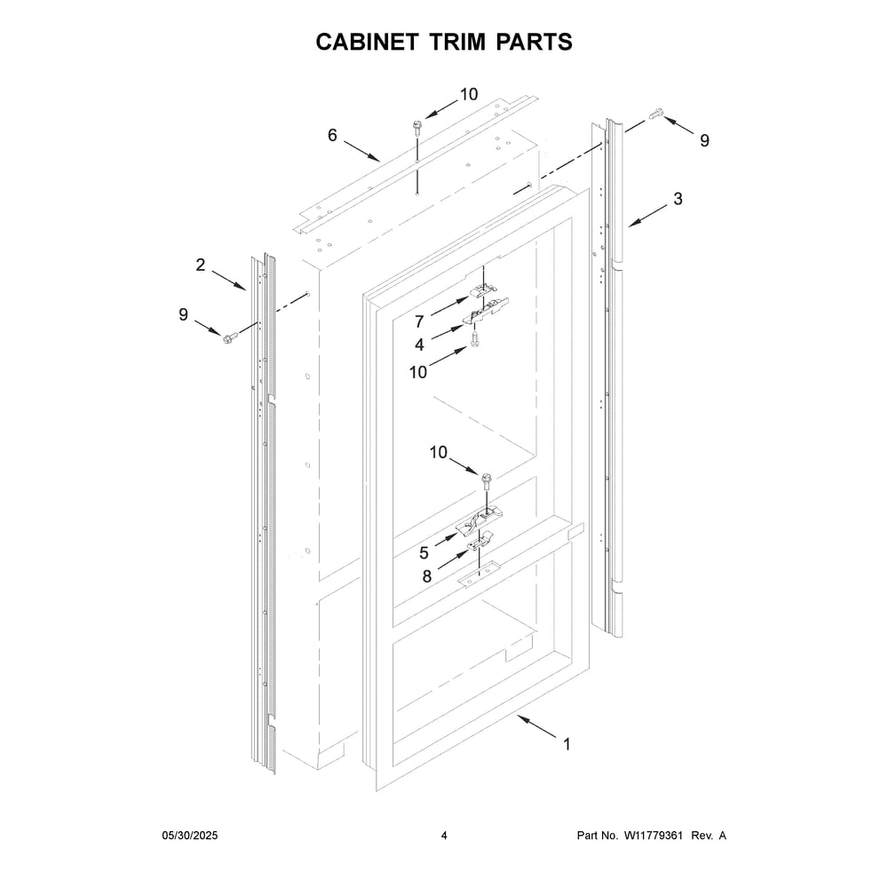 Cabinet Trim Parts Diagram and Parts List for JF42NXFXDE25  Jenn-Air Refrigerator
