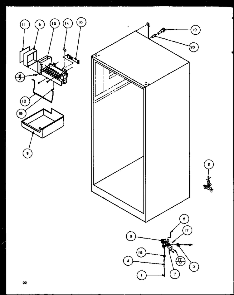 Factory Installed Ice Maker Diagram and Parts List for TZ21Q2E-P1111713WE  Amana Refrigerator