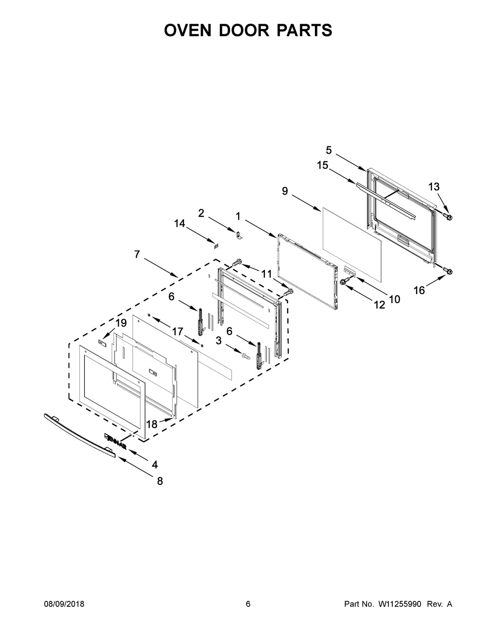 Oven Door Parts Diagram and Parts List for JJW2427DS03  Maytag Wall Oven