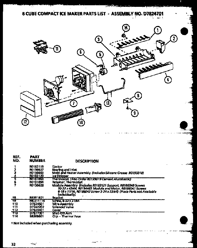 8 Cube Compact Ice Maker Diagram and Parts List for SZDE27KPL-P1110603WL  Amana Refrigerator