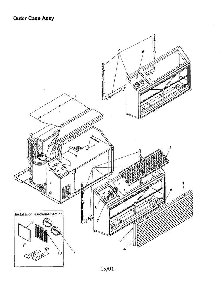 Outer Case Assembly Diagram and Parts List for TC11085W1 REV A-TC11085W1 A Amana Air Conditioner