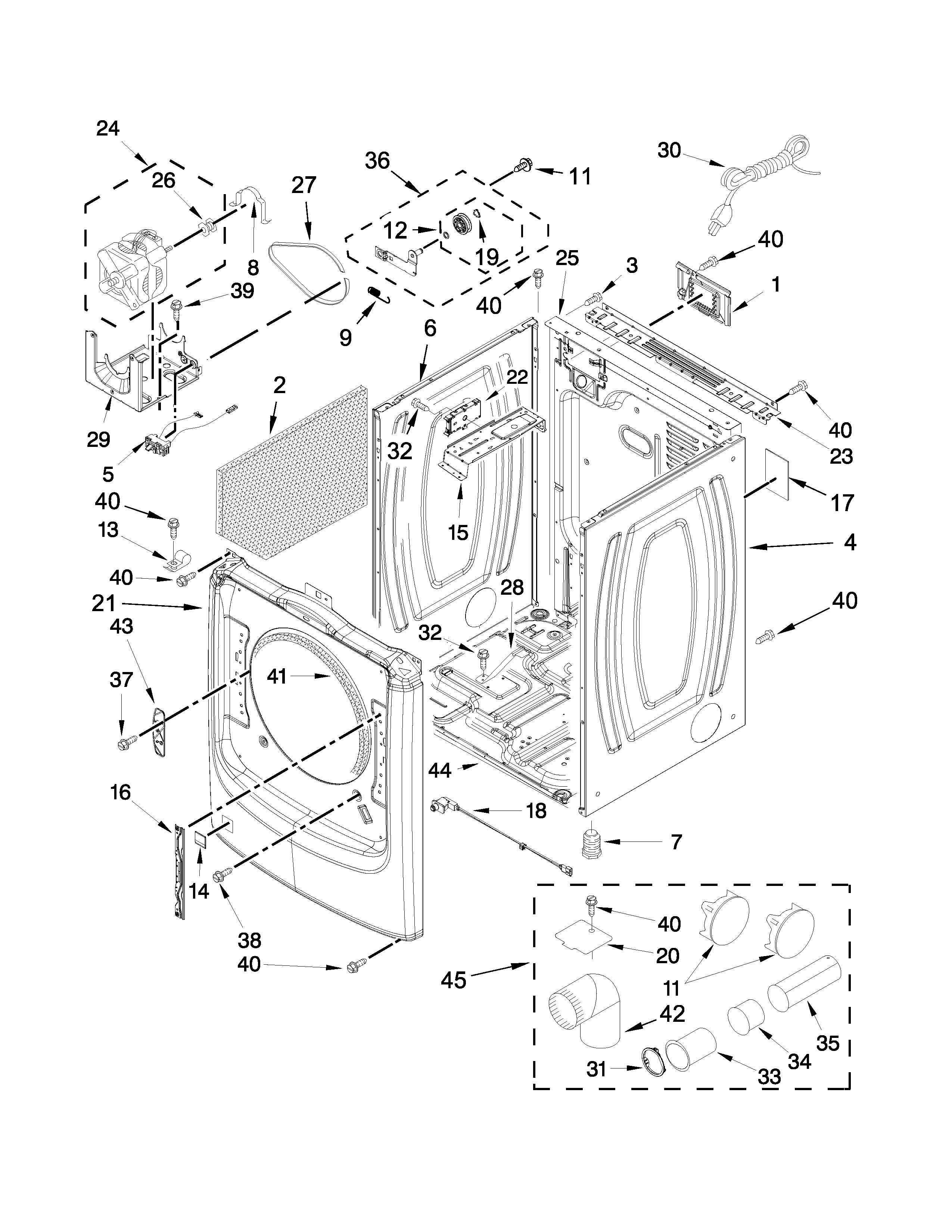 Cabinet Parts Diagram and Parts List for MGD5500FW0  Maytag Dryer