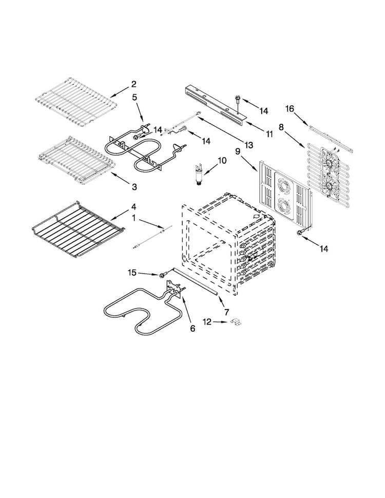 Internal Oven Parts Diagram and Parts List for JJW3830WP00  Jenn-Air Wall Oven