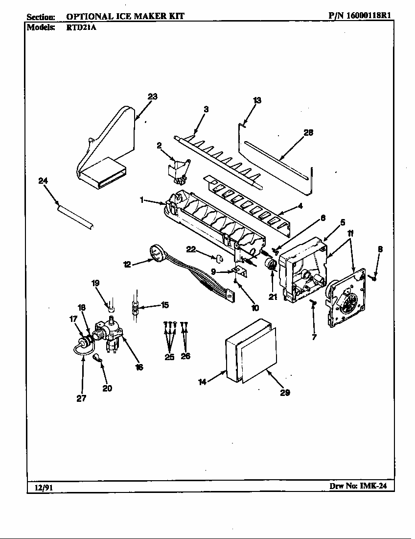 Optional Ice Maker Kit Diagram and Parts List for RTD21A-AH71F  Maytag Refrigerator