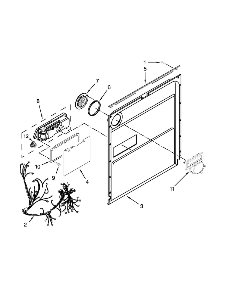 Inner Door Parts Diagram and Parts List for MDBH949PAB3  Maytag Dishwasher