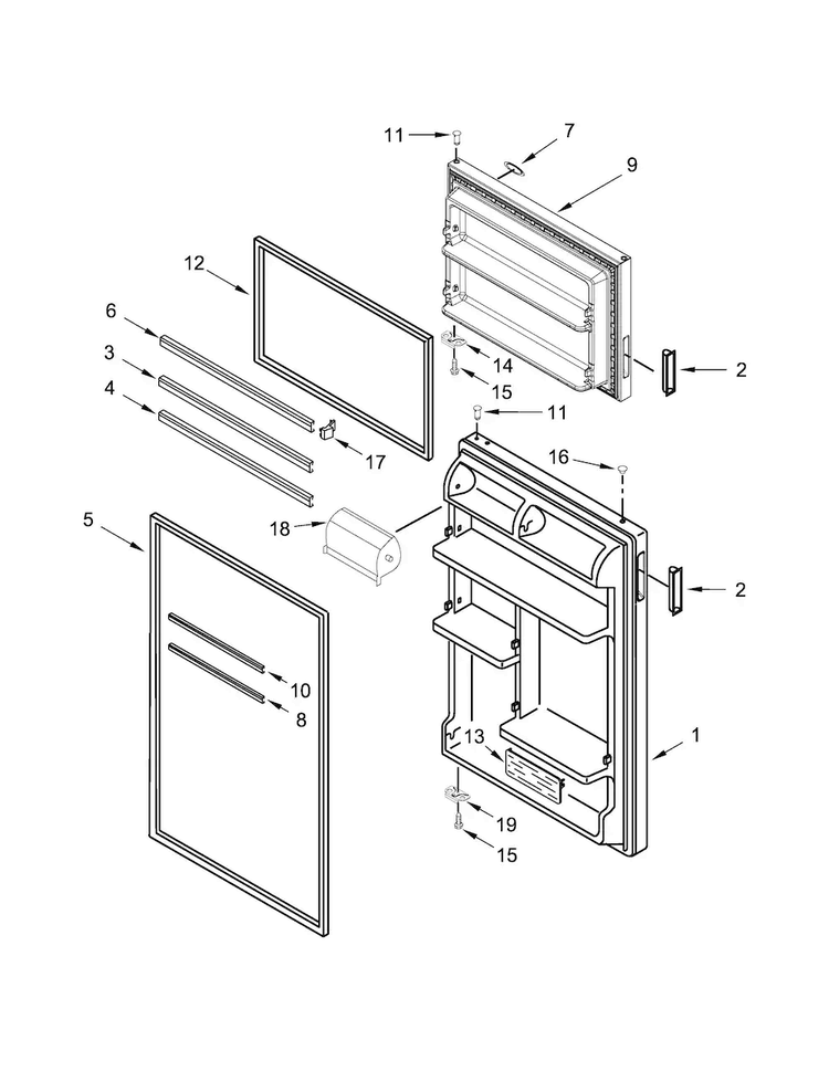 Door Parts Diagram and Parts List for MRT118FZEE00  Maytag Refrigerator