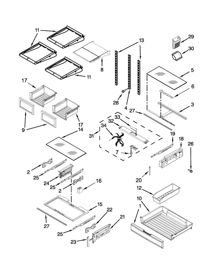 Shelf Parts Diagram and Parts List for 7MF2976AEM03  Maytag Refrigerator
