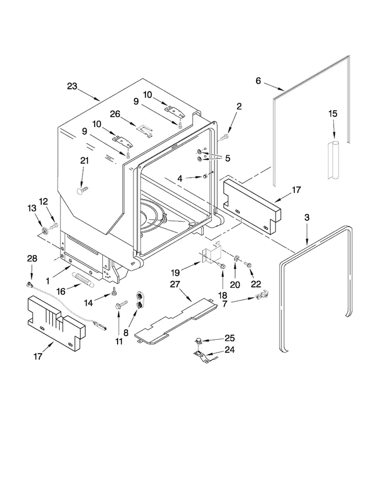 Tub And Frame Parts Diagram and Parts List for JDB3600AWS2  Jenn-Air Dishwasher