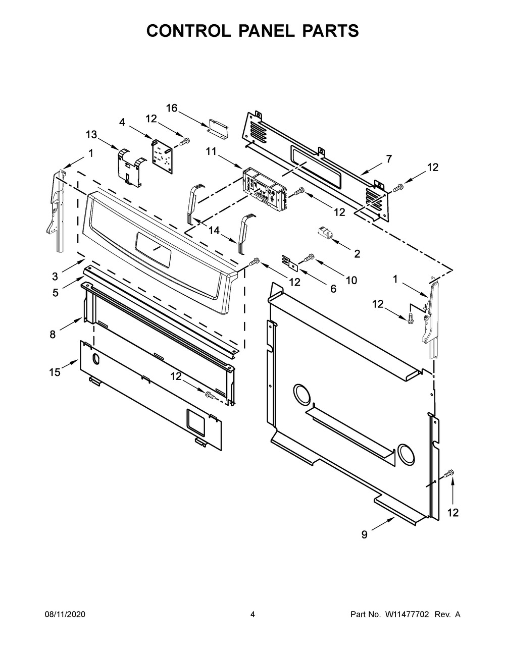 Control Panel Parts Diagram and Parts List for AGR6603SFB3  Maytag Range