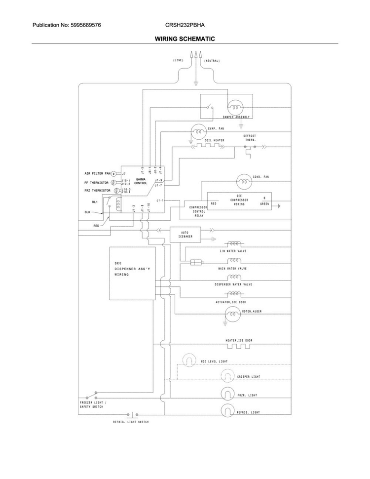 Wiring Schematic Diagram and Parts List for CRSH232PBHA  Crosley Refrigerator