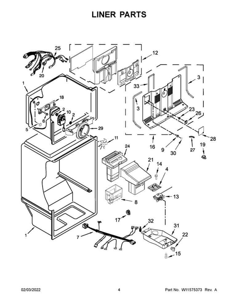 Liner Parts Diagram and Parts List for ART104TFDW03  Amana Refrigerator