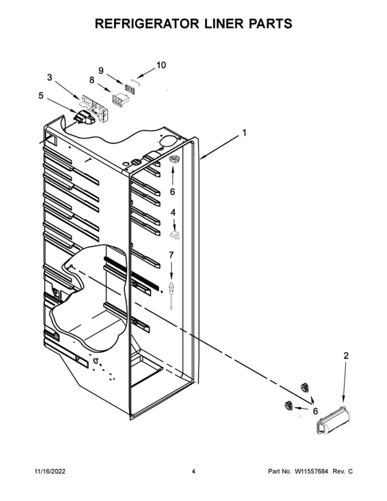 Refrigerator Liner Parts 2 Diagram and Parts List for MSS25N4MKZ04  Maytag Refrigerator