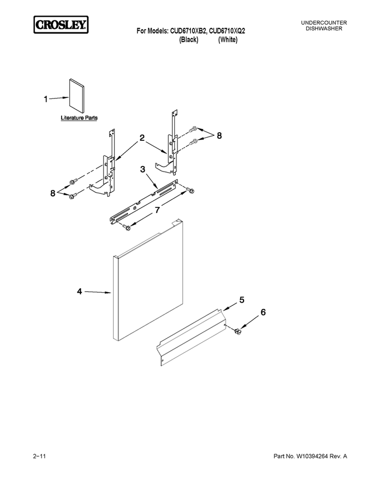 Door And Panel Parts Diagram and Parts List for CUD6710XQ2  Crosley Dishwasher
