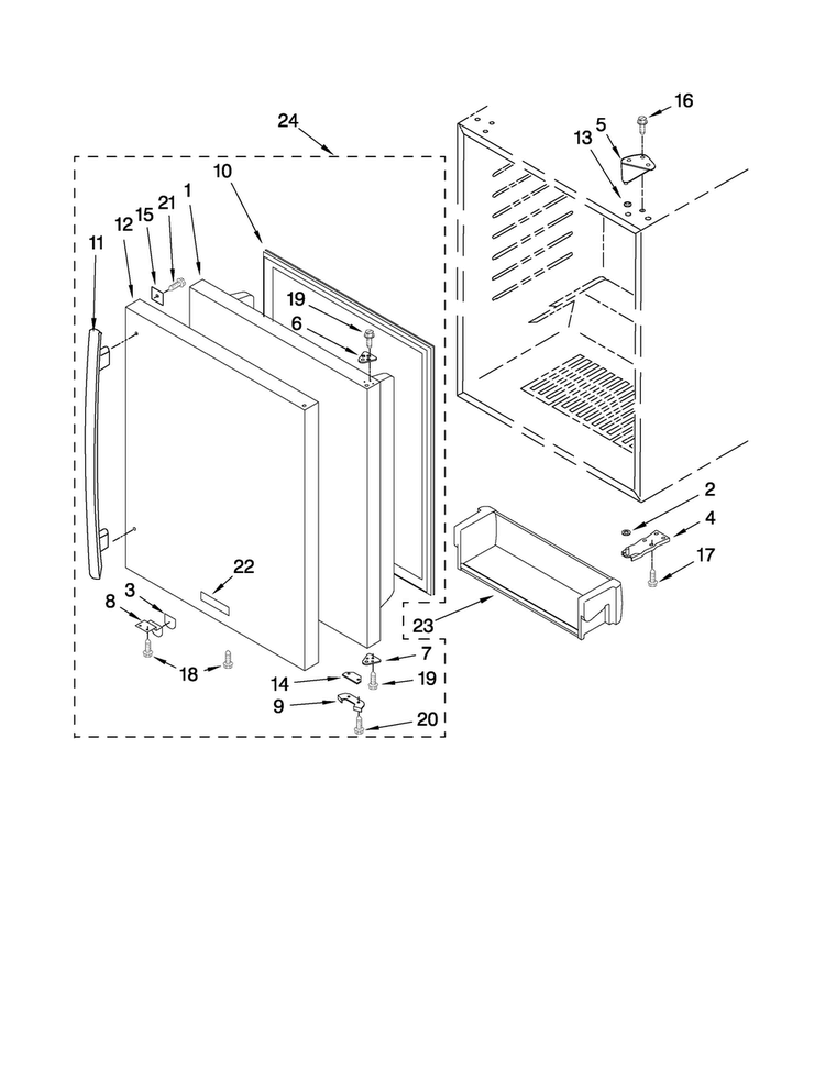 Door Parts Diagram and Parts List for JUR248RWES01  Jenn-Air Refrigerator