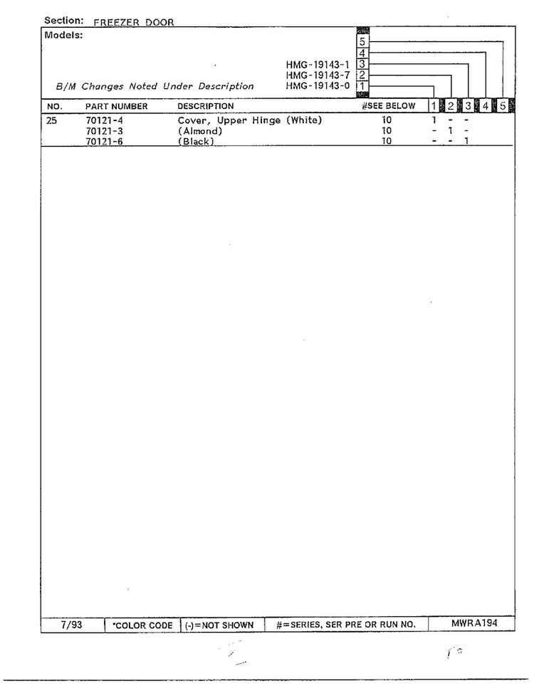 Freezer Door Page 3 Diagram and Parts List for 19143-0B  Admiral Refrigerator