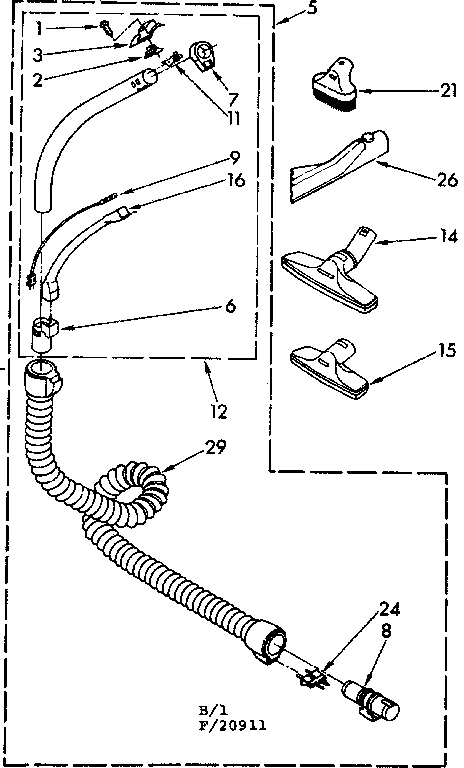 Attachment Parts Diagram and Parts List for 11620911  Kenmore Canister Vacuum