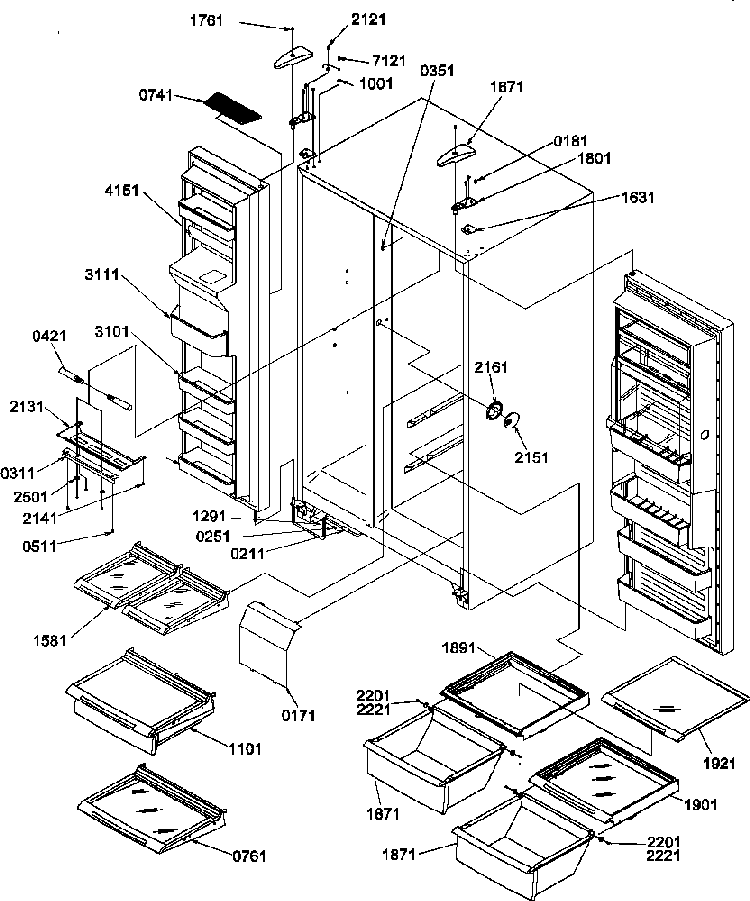 Refrigerator/freezer Shelves, Lights, And Hinges Diagram and Parts List for SRD327S3L-P1307104WL  Amana Refrigerator