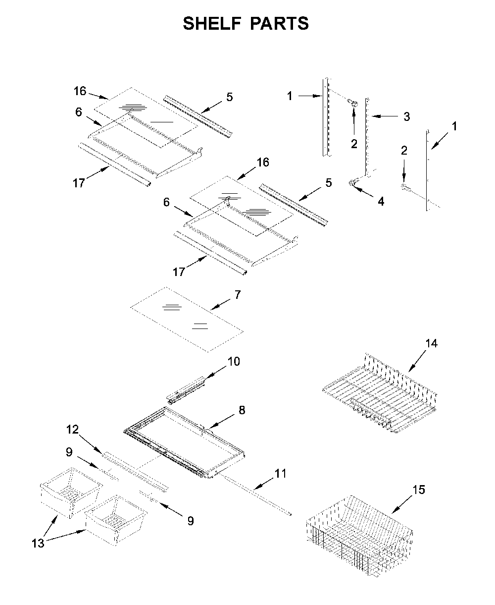 Shelf parts Diagram and Parts List for 59669312011  Amana Refrigerator