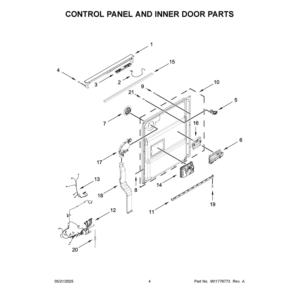 Control Panel And Inner Door Parts Diagram and Parts List for MDTS7024SZ0  Maytag Dishwasher