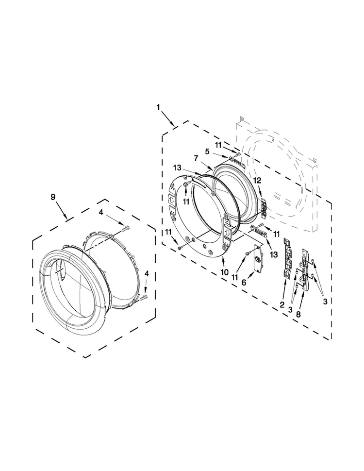 Door Parts Diagram and Parts List for NED5700BW0  Amana Dryer