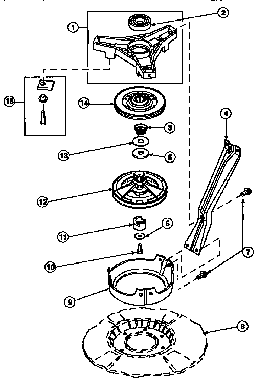 Bearing Housing, Brake Pulley And Pivot Dome Diagram and Parts List for LW8363W2 PLW8363W2B Amana Washer