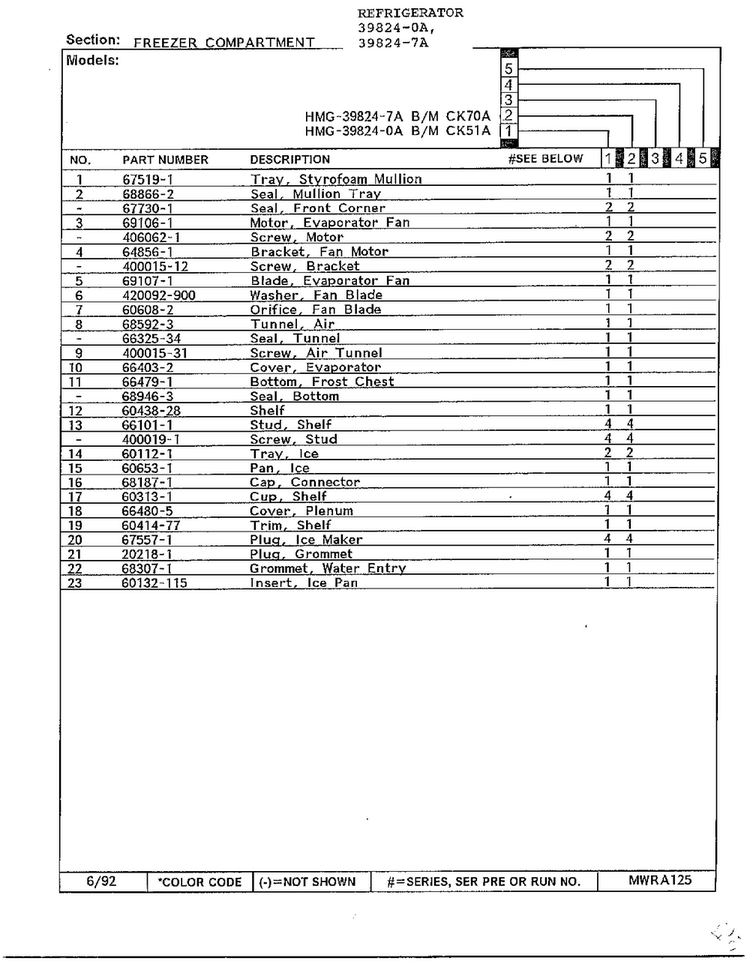 Freezer Compartment Page 2 Diagram and Parts List for 39824-7A  Admiral Refrigerator