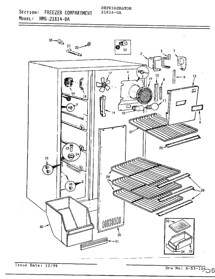 Freezer Compartment Diagram and Parts List for 21814-0A  Admiral Refrigerator