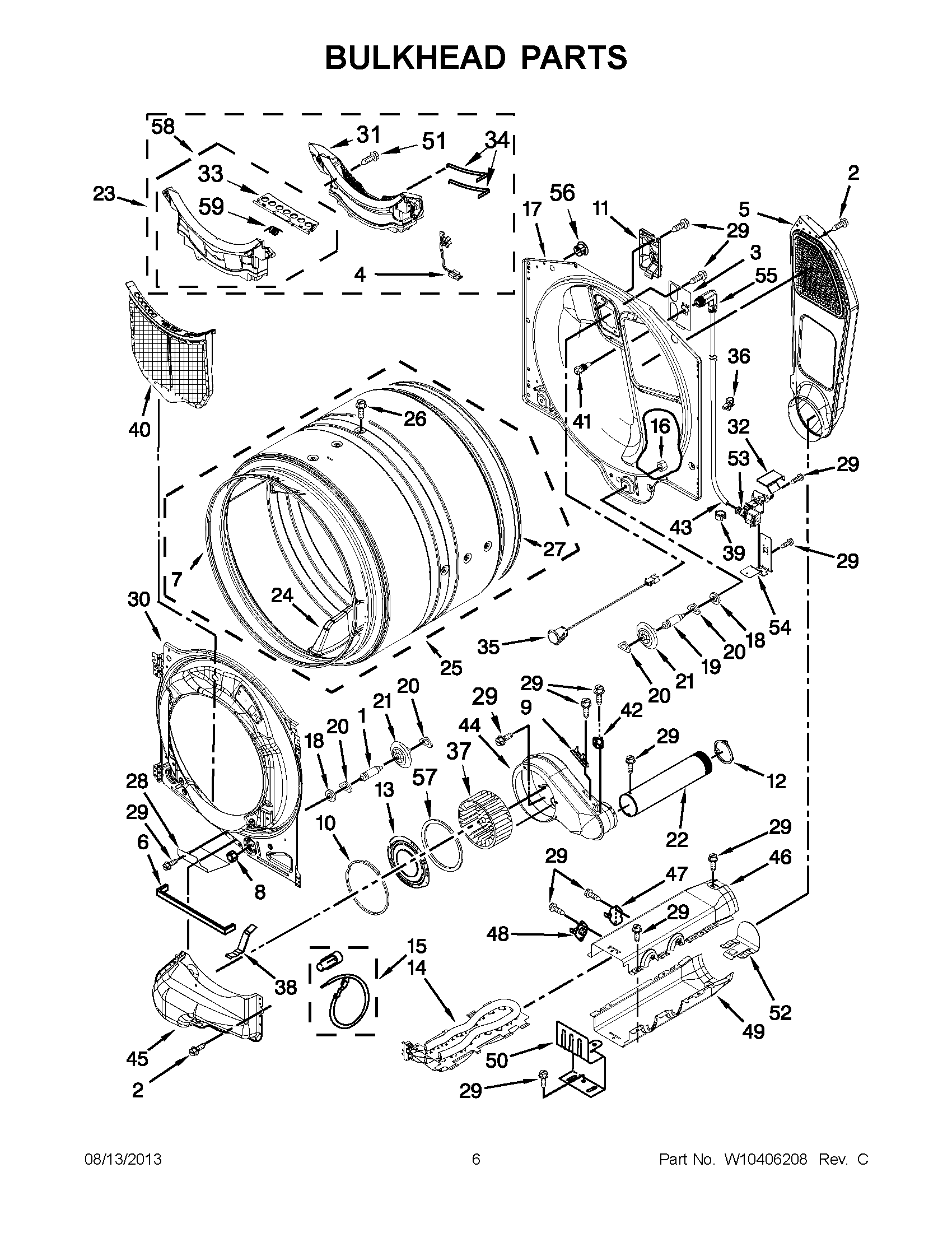 03 - BULKHEAD PARTS Diagram and Parts List for YMED7000XG1  Maytag Dryer