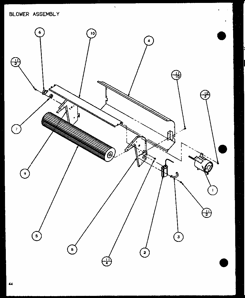 Blower Assembly (ptc12300e/p9999715r) (ptc12400e/p9806715r) (ptc12300ec/p9811715r) (ptc12400ec/p9872415r) Diagram and Parts List for PTC12400EC P9872429R Amana Air Conditioner