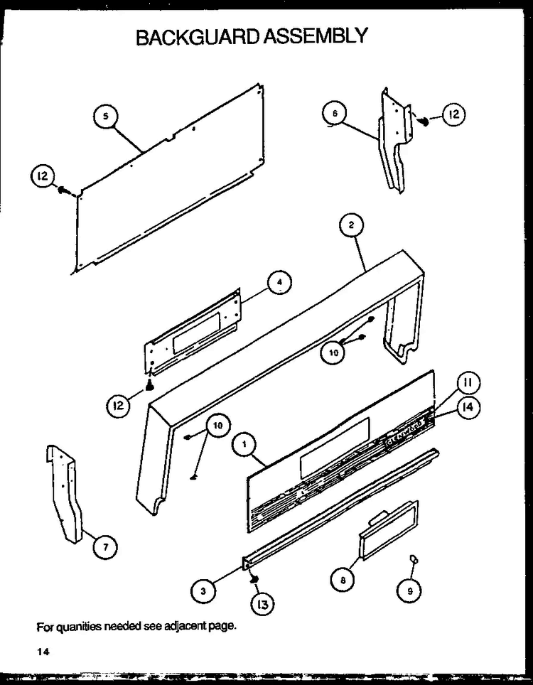 Backguard Assembly Diagram and Parts List for SBK26FS5 P1142148NL Amana Range