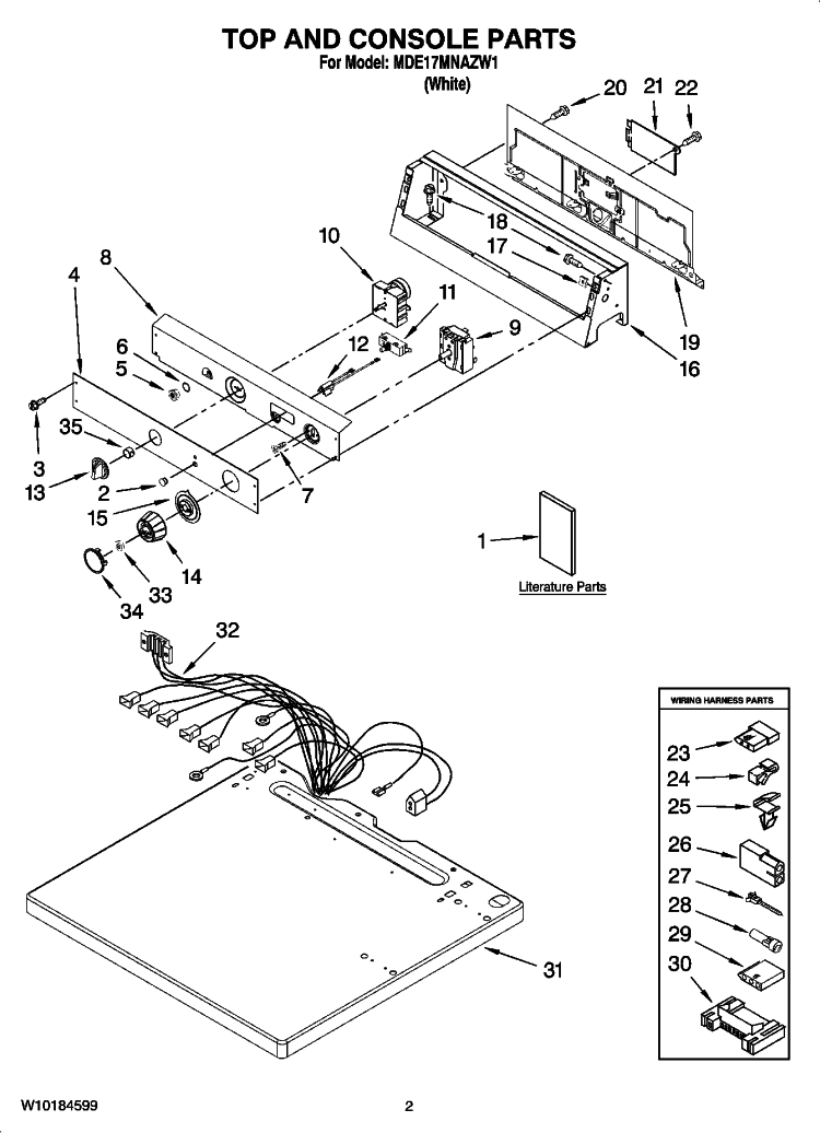TOP AND CONSOLE PARTS Diagram and Parts List for MDE17MNAZW1  Maytag Dryer