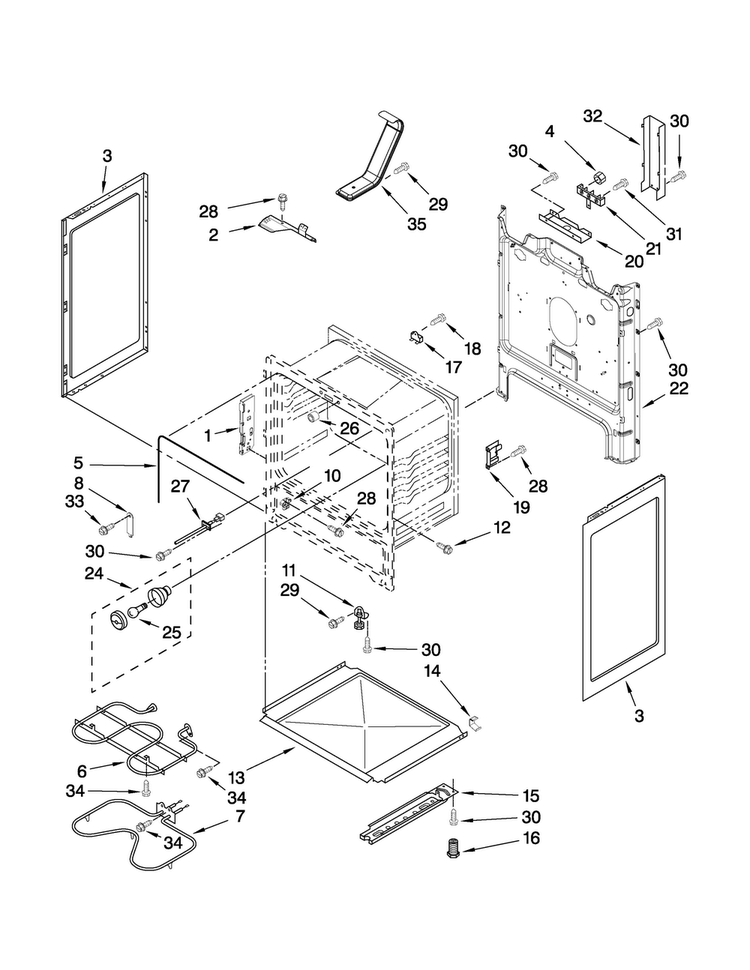 Chassis Parts Diagram and Parts List for AER5823XCB0  Amana Range
