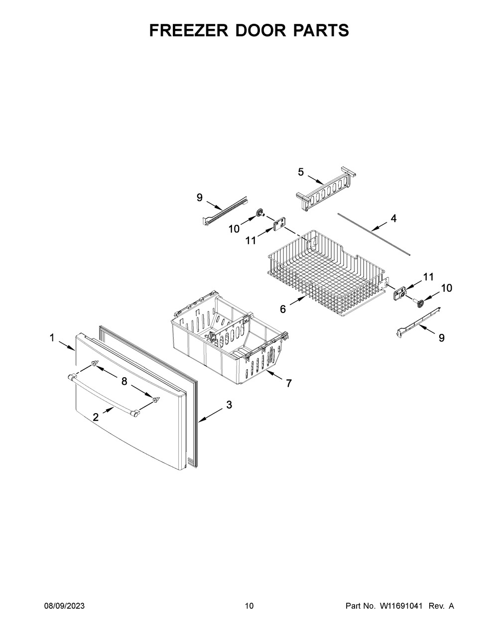 Freezer Door Parts Diagram and Parts List for MFI2570FEZ14  Maytag Refrigerator