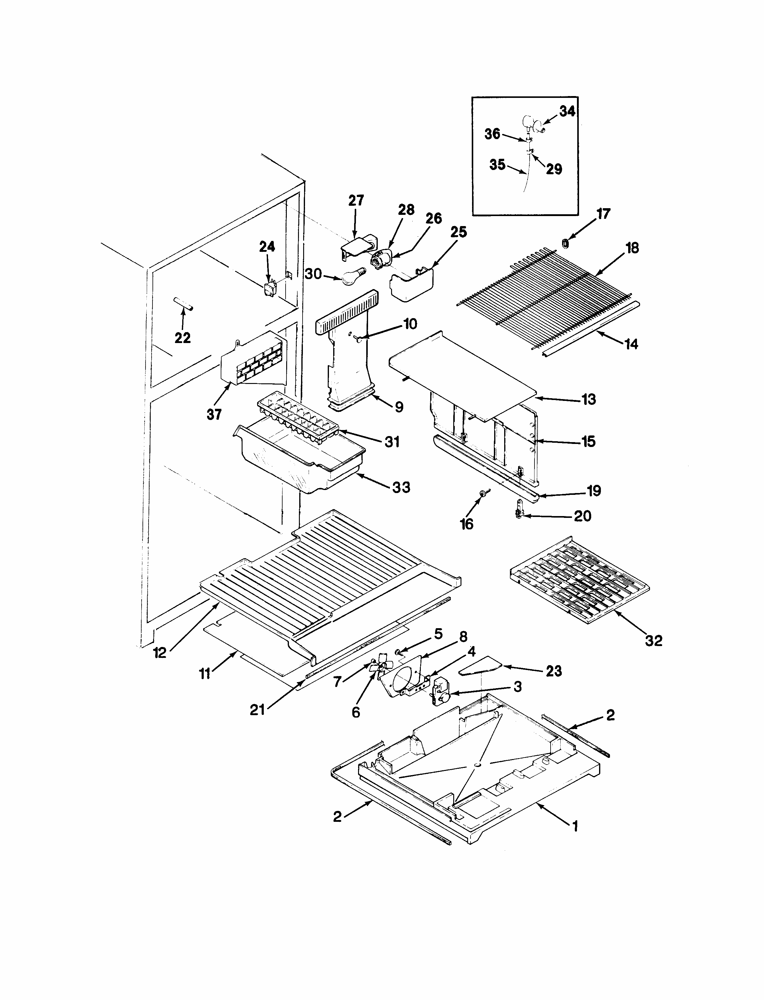 Freezer Compartment Diagram and Parts List for RTD21A-9E14A  Maytag Refrigerator
