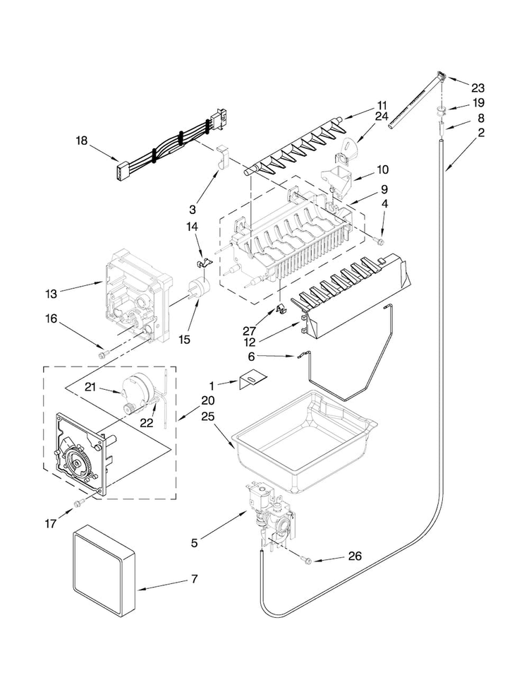 Icemaker Parts Diagram and Parts List for AFF2534FES5  Amana Refrigerator