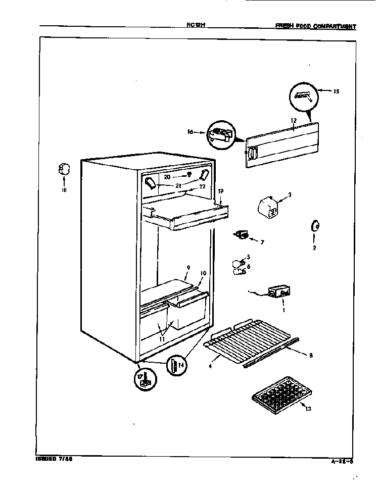 Fresh Food Compartment Diagram and Parts List for RC12H E8S00 Maytag Refrigerator