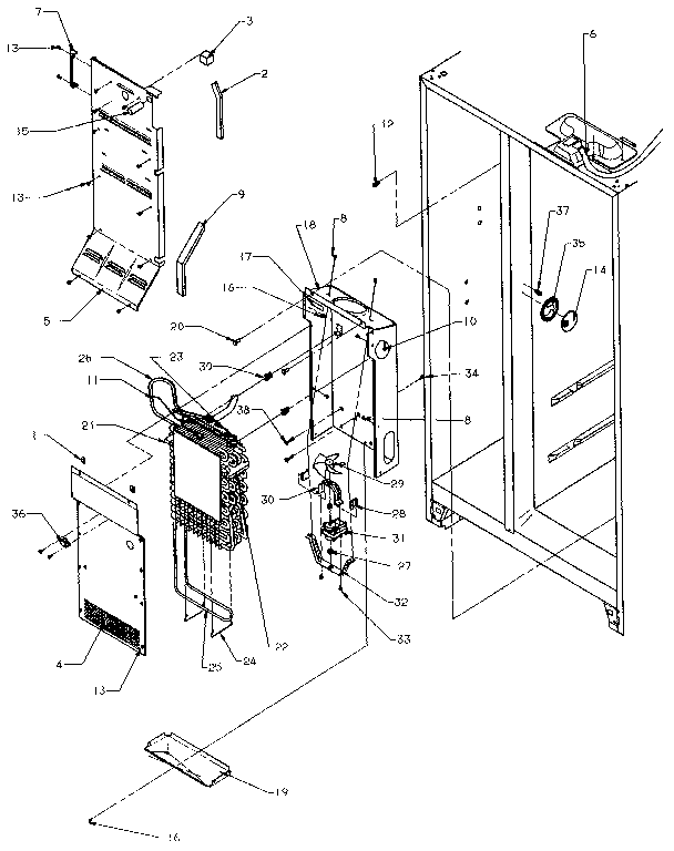 Evaporator Diagram and Parts List for SXDE27NP-P1162204W  Amana Refrigerator