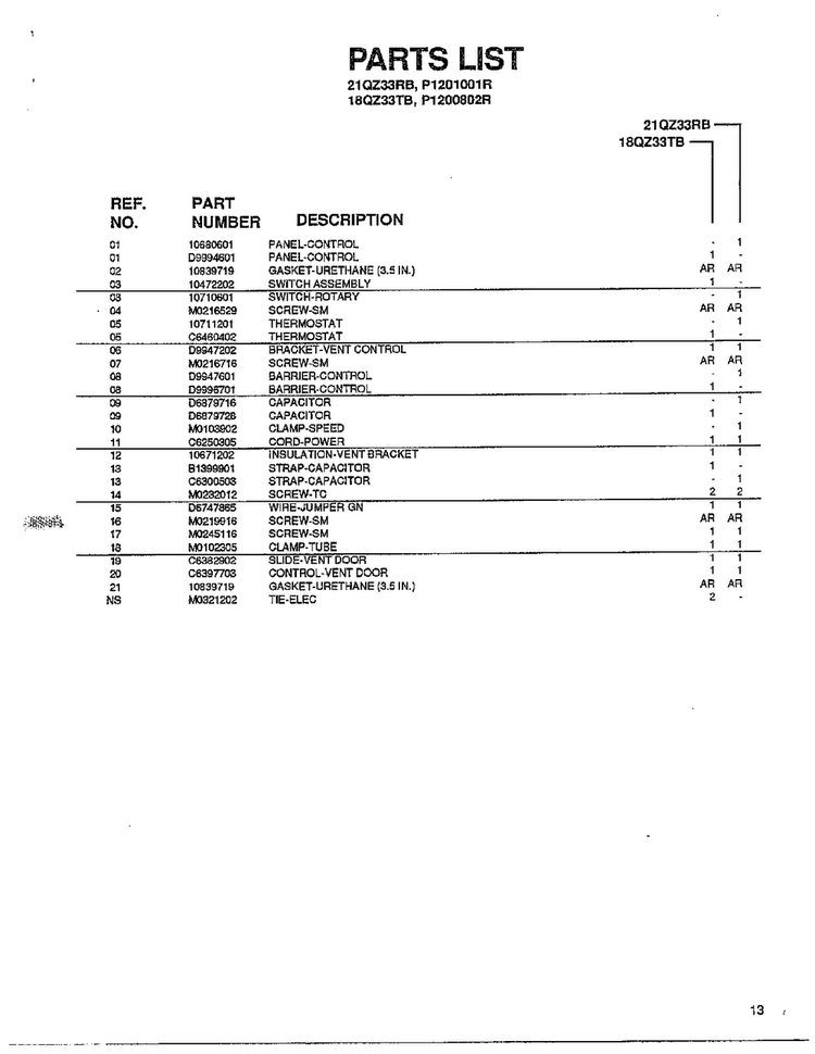 Control Panel And Electric Parts Page 2 Diagram and Parts List for 5796  Amana Air Conditioner