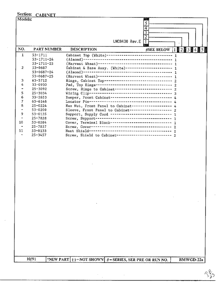 Cabinet Page 3 Diagram and Parts List for 8430A REV E Norge Dryer