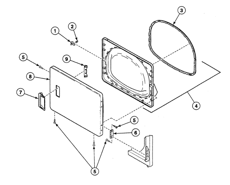 Door Assy Diagram and Parts List for SSEY07WF1500  Speed Queen Dryer