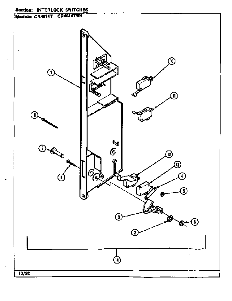Interlock Switches Diagram and Parts List for CR4614T  Crosley Microwave