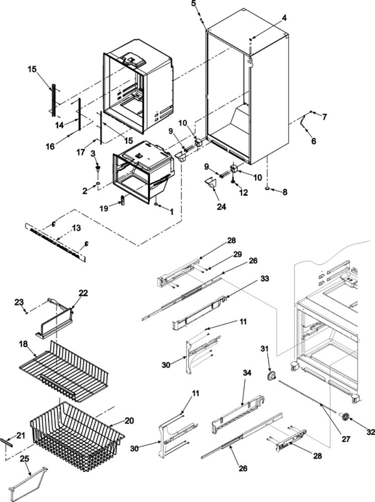 Interior Cabinet And Freezer Shelving Diagram and Parts List for ABD2233DEW0  Amana Refrigerator