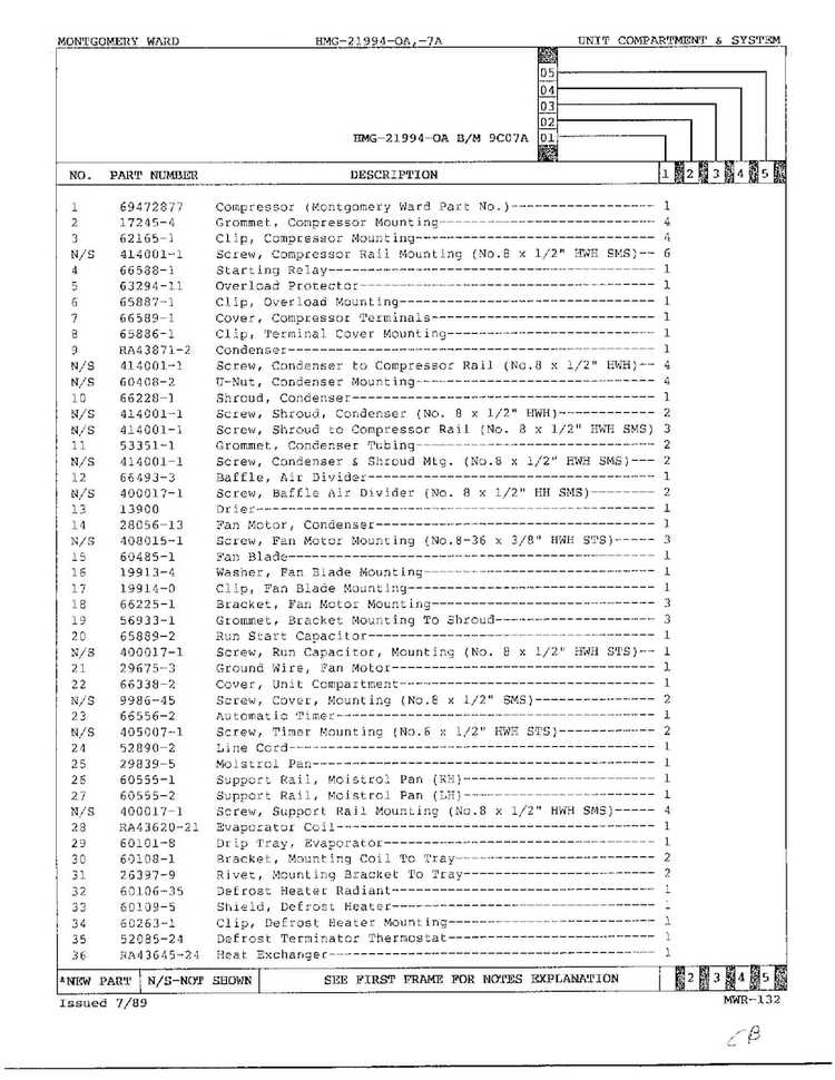 Unit Compartment And System Page 2 Diagram and Parts List for 21994-OA  Admiral Refrigerator
