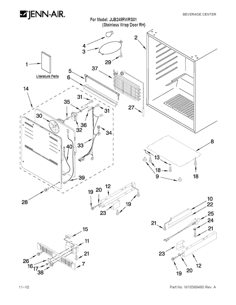 Cabinet Parts Diagram and Parts List for JUB248RWRS01  Jenn-Air Wine and Beverage Cooler