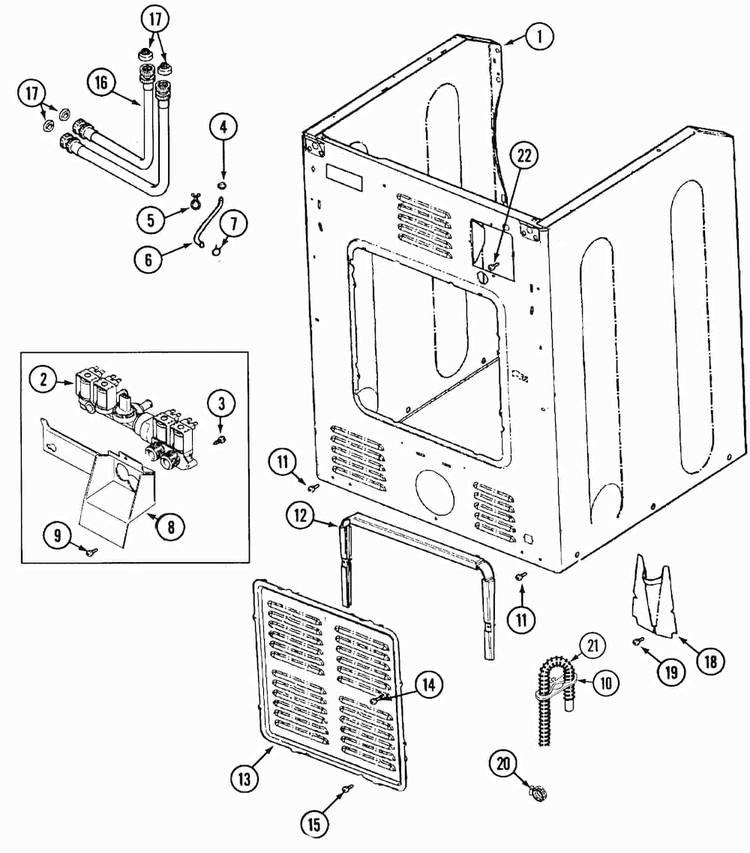 Cabinet-rear Diagram and Parts List for PVTEST2Q  Maytag Washer