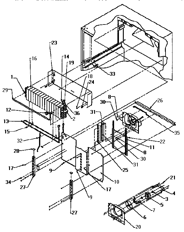 Evaporator Area Diagram and Parts List for TXI21R2-P1168012W  Amana Refrigerator
