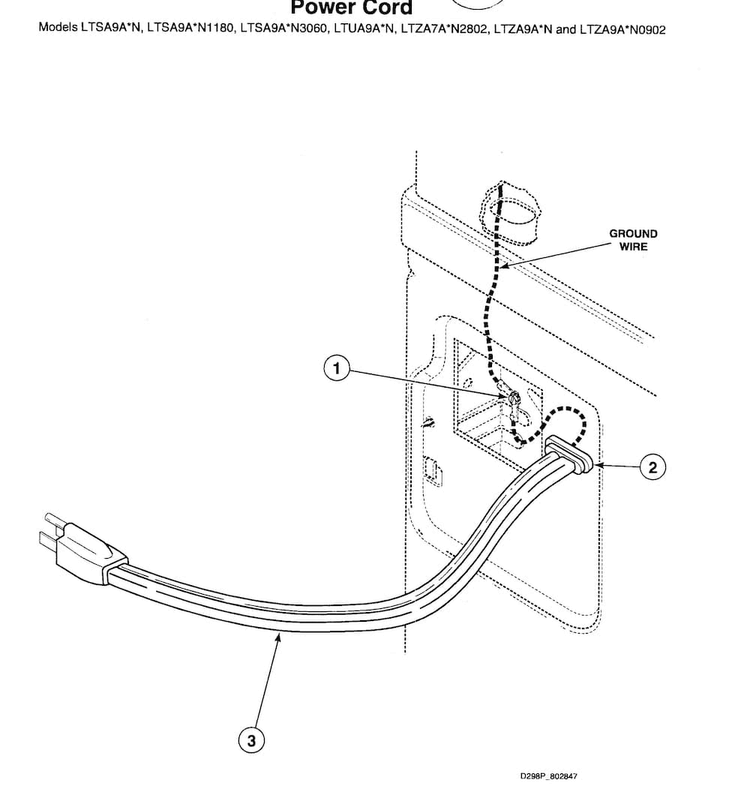 Power Cord Diagram and Parts List for LTSA9AWN  Speed Queen Washer Dryer Combo